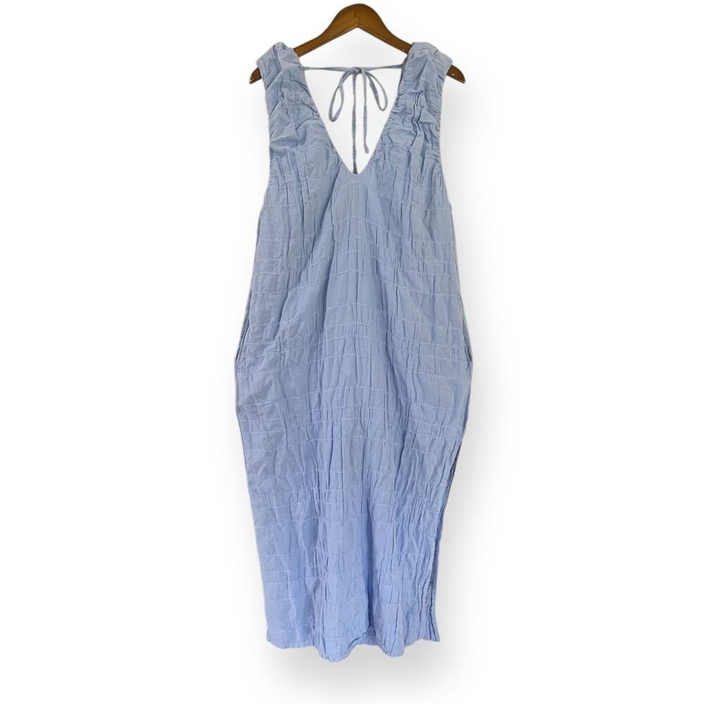 Free People Dress Agatha Midi Blue Long Oversize Boho Textured Lagenlook Medium - Picture 3 of 11